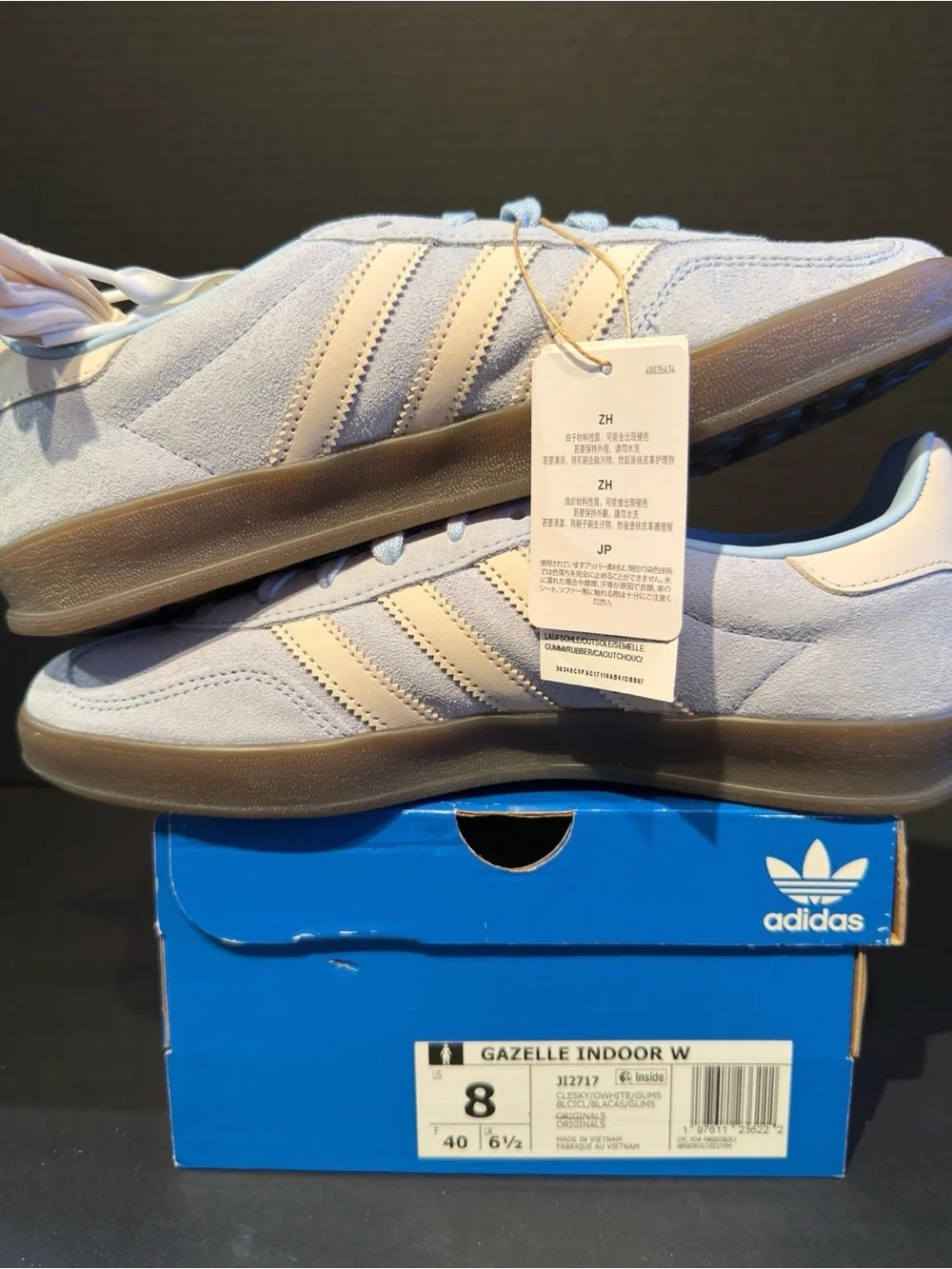 Women’s adidas Gazelle Indoor Sneakers in Light Blue and Cream 8W